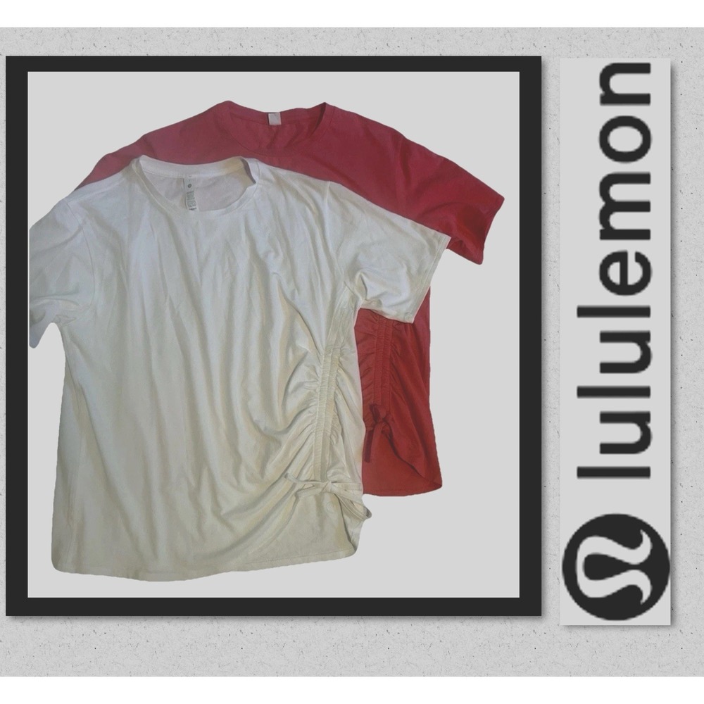 Lululemon Size SMALL - Side Cinch (Lot Of 2) White + Pink - Cotton T-Shirts